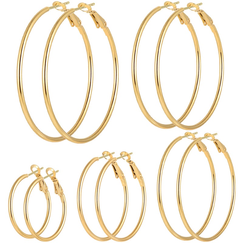 Cuicanstar 5 Pairs Gold Plated Hoop Earrings for Women, 14K Gold Plated Hypoallergenic Stainless Steel Hoop Earrings Set, Lightweight Large Small Gold Hoops Set - Image 1